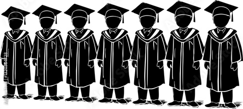 Graduation celebration of students in caps and gowns campus illustration academic environment front view educational achievement