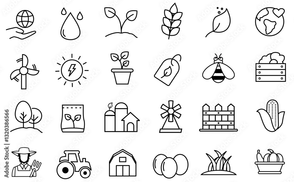Fototapeta premium Farm agriculture icon set editable stroke 