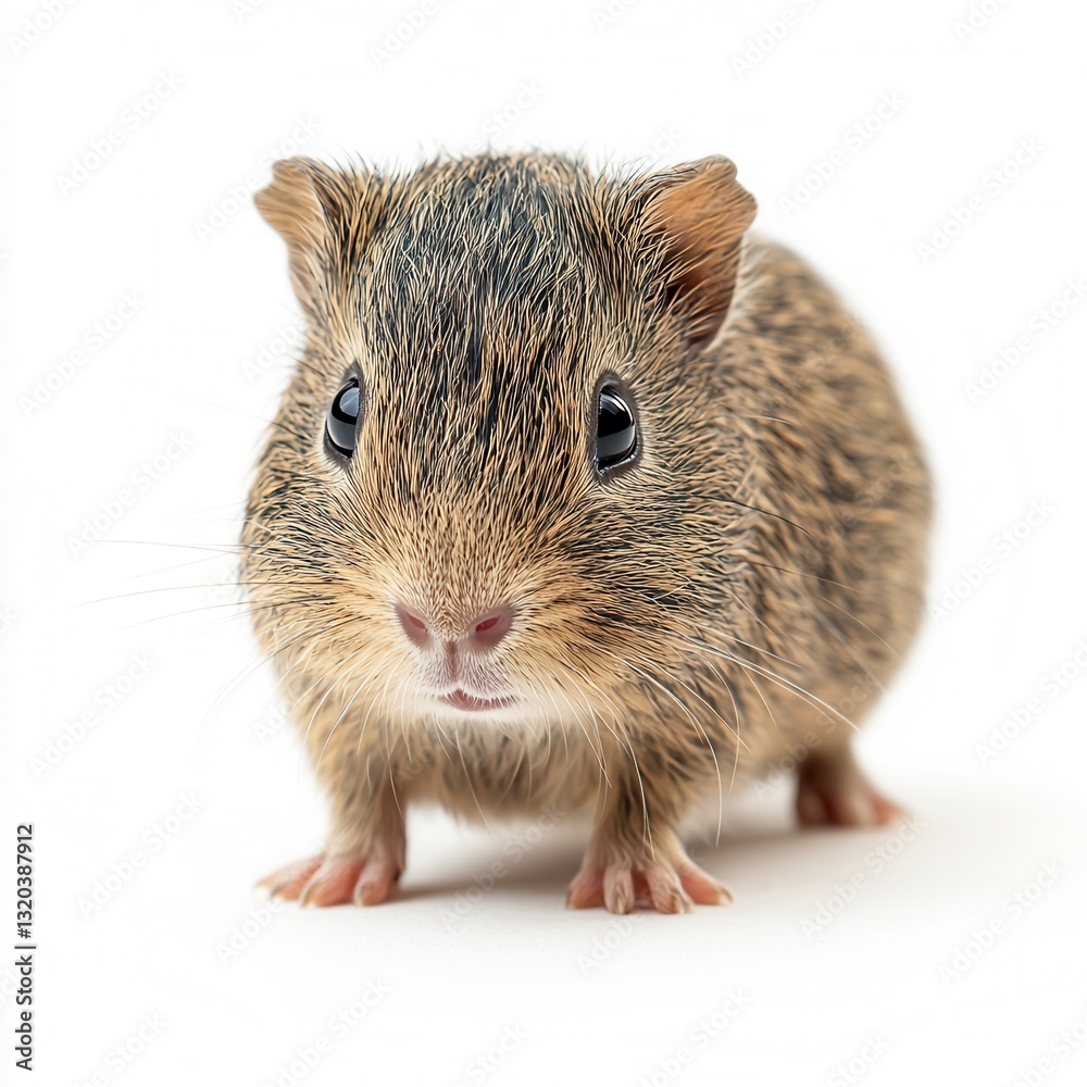 Fototapeta premium Adorable Small Guinea Pig with Round Body and Big Eyes on White Background