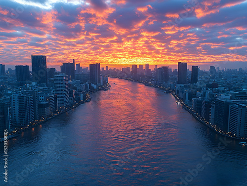 Wallpaper Mural City skyline sunrise over a river Torontodigital.ca