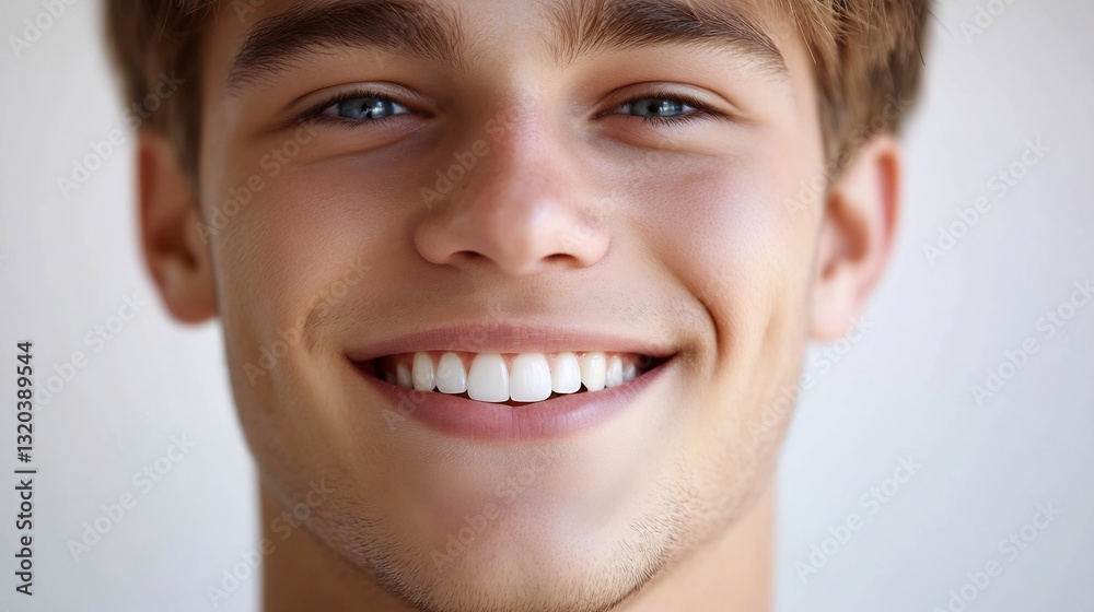 Close up portrait of young man with a gentle smile highlighting his healthy teeth Close up portrait of young man with a gentle smile highlighting his healthy teeth