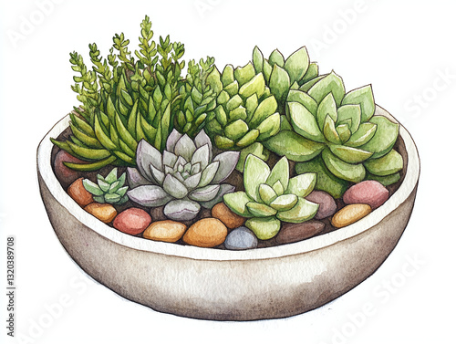 Wallpaper Mural Watercolor Succulent Arrangement in a Bowl Torontodigital.ca