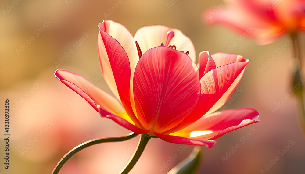 Obraz premium Glowing Pink Tulip in Soft Golden Sunlight with a Dreamy Background