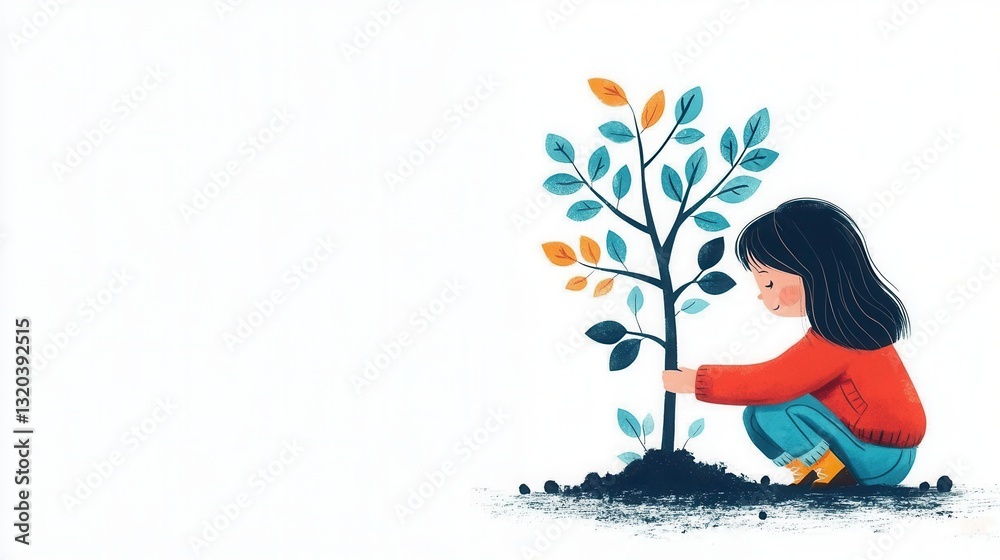 Woman Planting Young Tree for Environmental Sustainability and Gender Equality Promotion Woman Planting Young Tree for Environmental Sustainability and Gender Equality Promotion