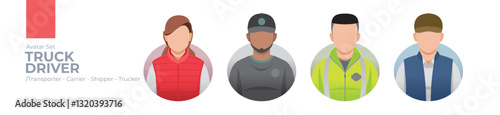 Truck Drive worker picture avatar icons. Illustration of men and women wearing various outfit