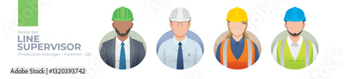 Line Supervisor worker picture avatar icons. Illustration of men and women wearing office suit
