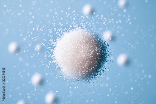 Granulated White Sugar on Pastel Blue Background