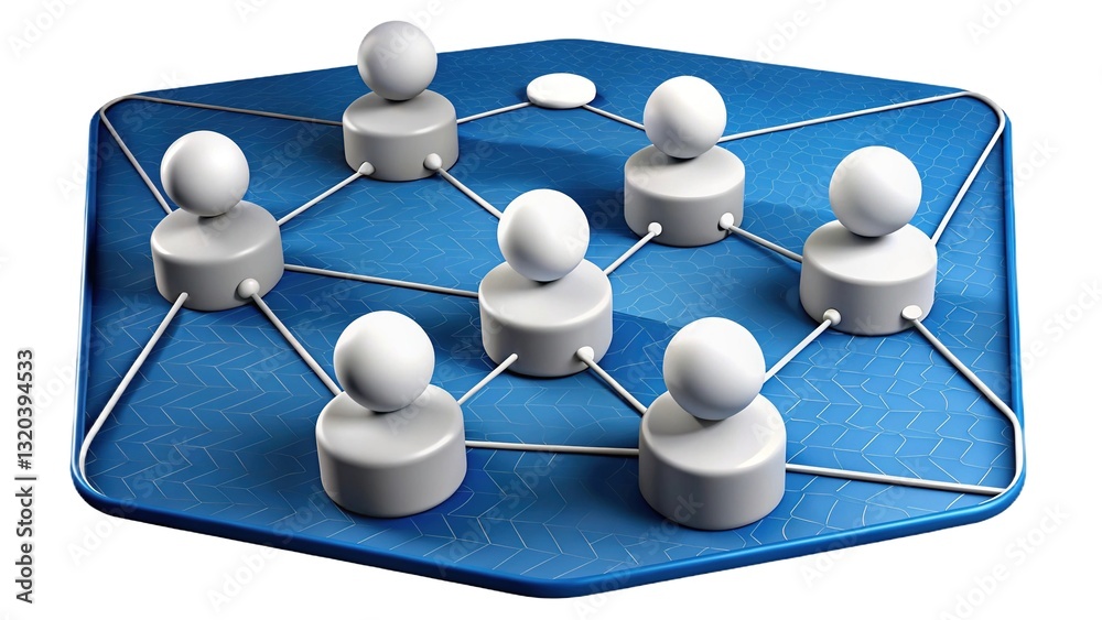 Obraz premium A Network Of Interconnected Individuals Symbolizing Global Collaboration And Communication On A Hexagonal Platform With A Clean, Minimalist Design