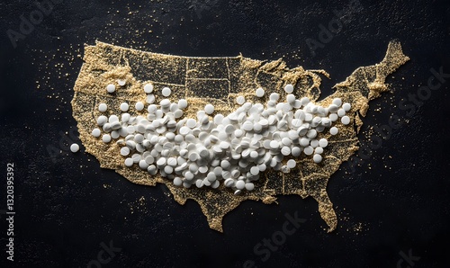 a map of the USA is covered with pills, representing the country's drug abuse problem.