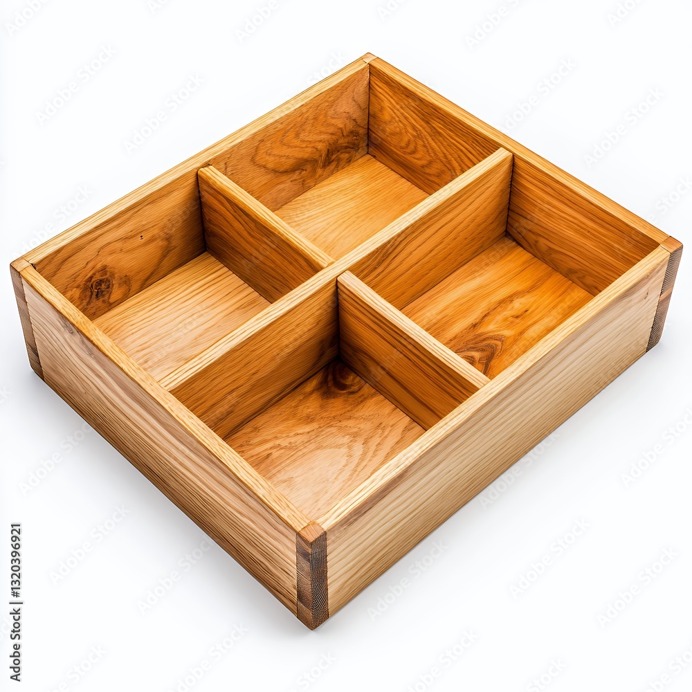 Rustic Wooden Tray with Four Compartments for Storage, Generative AI. Rustic Wooden Tray with Four Compartments for Storage, Generative AI.
