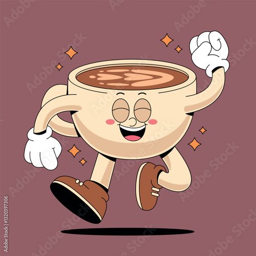 Running coffee cup cartoon mascot