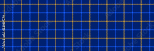 Blue and yellow gingham seamless pattern. Windowpane background texture for textile design, fabric swatch, scarf cloth, suit print. Masculine checkered tweed plaid repeating wallpaper. Vector backdrop