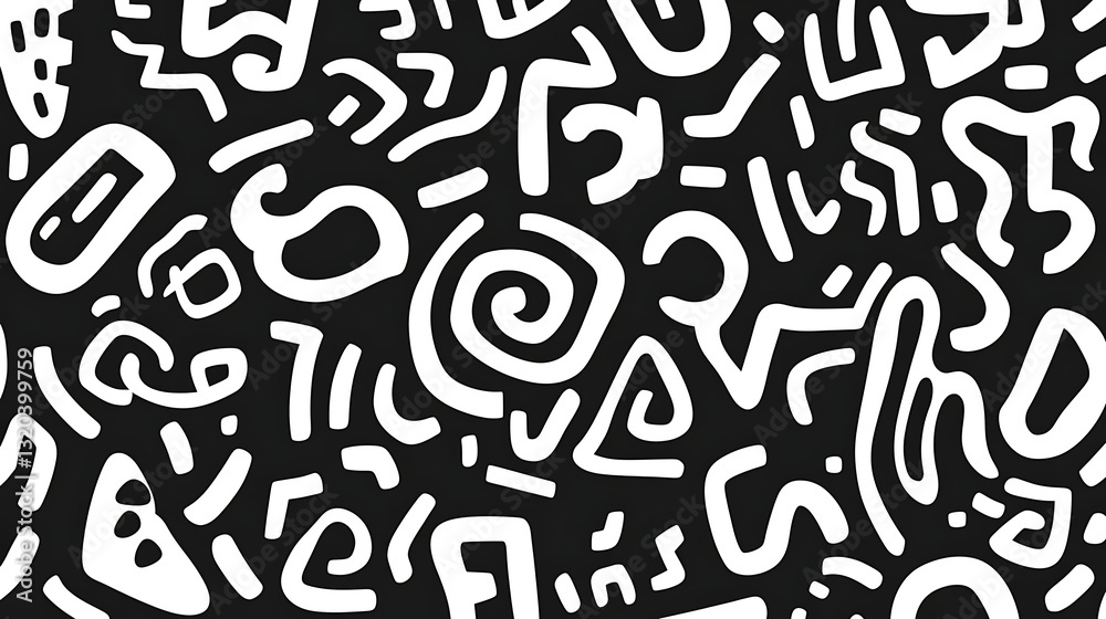 A black and white abstract painting with many lines and shapes. AI Image