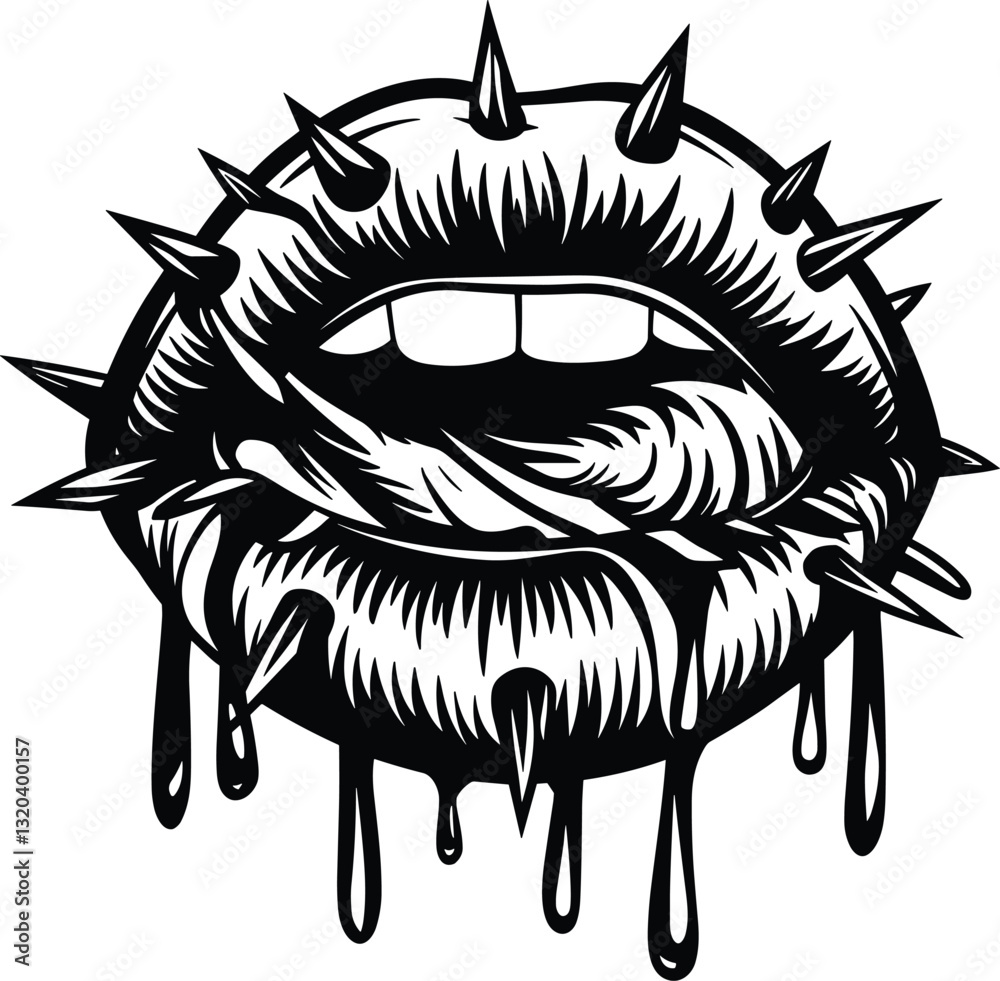 Dripping Lips Stitch Vector Illustration. Isolated on white background Dripping Lips Stitch Vector Illustration. Isolated on white background