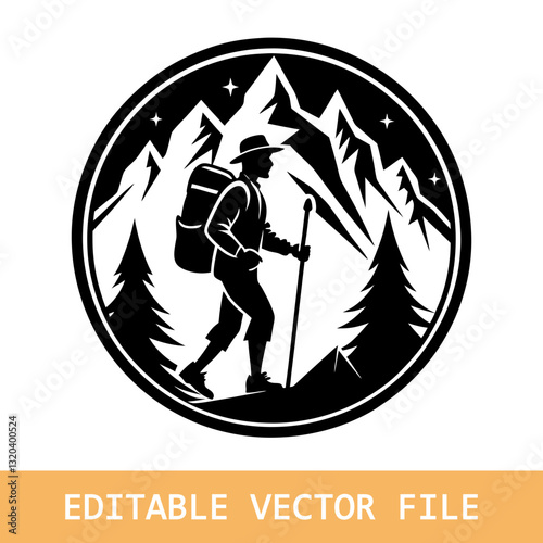 hiker mountain climber adventure silhouette for logo