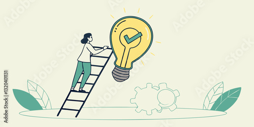 3D vector Yellow light bulb with Green correct mark verify isolated on pastel background. startup icreativity idea technology innovation vision combine investment concept. 3d render illustration