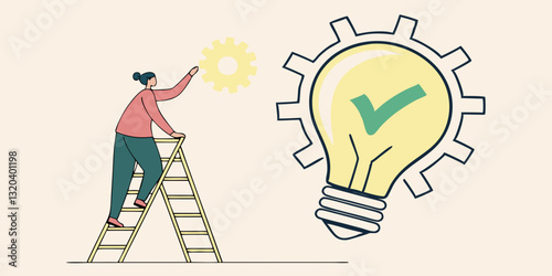 3D vector Yellow and  light bulb with Green correct mark verify isolated on pastel background. startup icreativity idea technology innovation vision combine investment concept. 3d render illustration