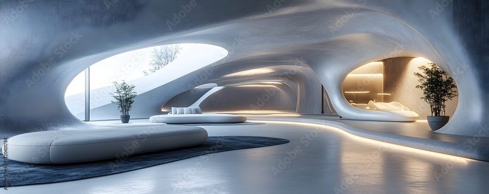 Fototapeta premium an architecturally unique interior space with organic shapes and modern design.