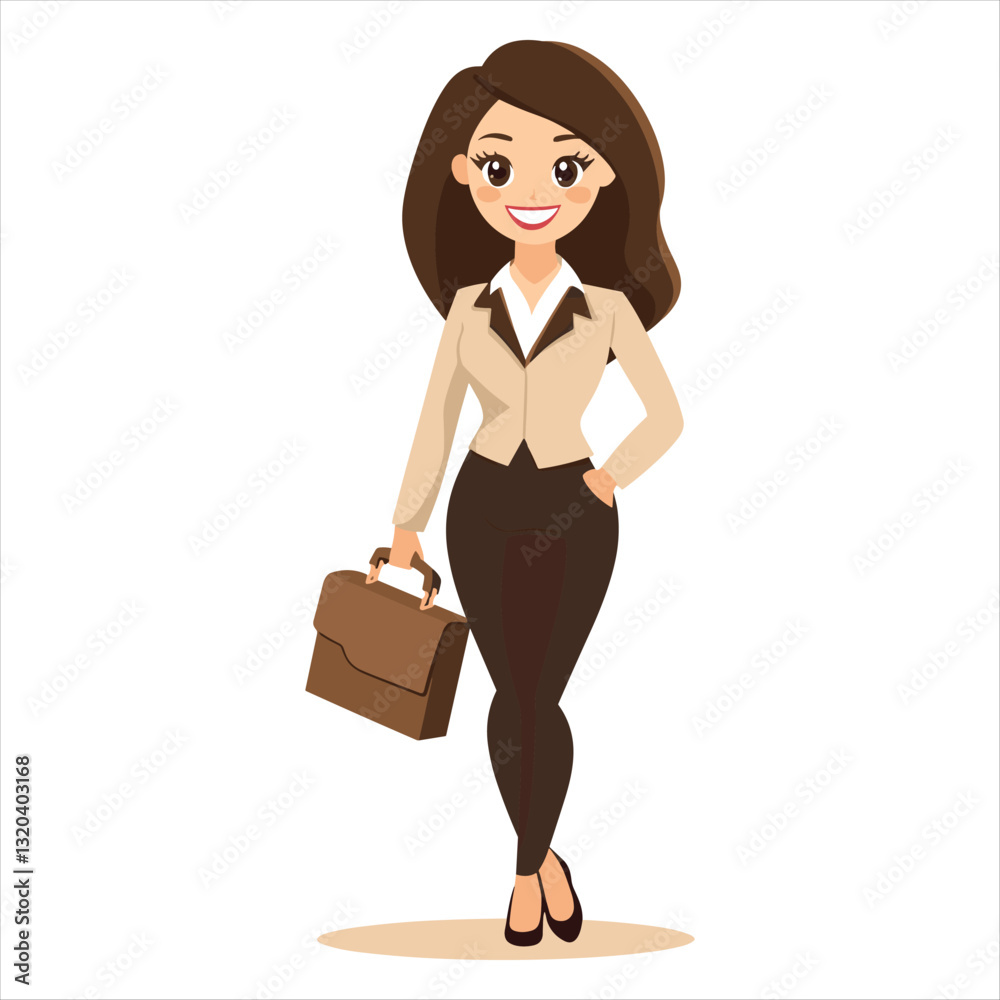 cute Businesswoman holding a briefcase, illustration vector isolated on a white background. beautiful businesswoman with briefcase character cute Businesswoman holding a briefcase, illustration vector isolated on a white background. beautiful businesswoman with briefcase character