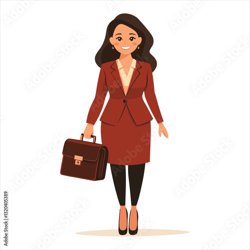cute Businesswoman holding a briefcase, illustration vector isolated on a white background. beautiful businesswoman with briefcase character