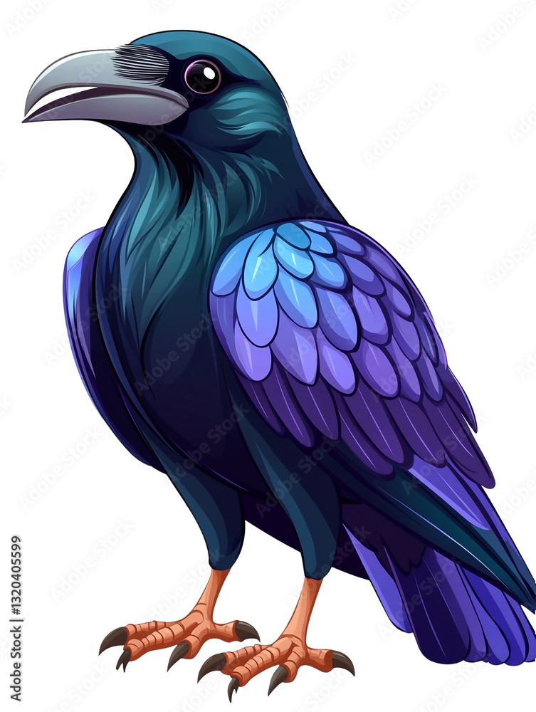 Fototapeta premium Black crow with detailed feathers on a neutral background