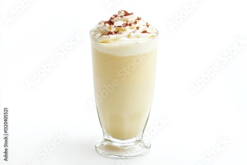 Refreshing avocado smoothie served in a tall glass with whipped cream and a sprinkle of cocoa