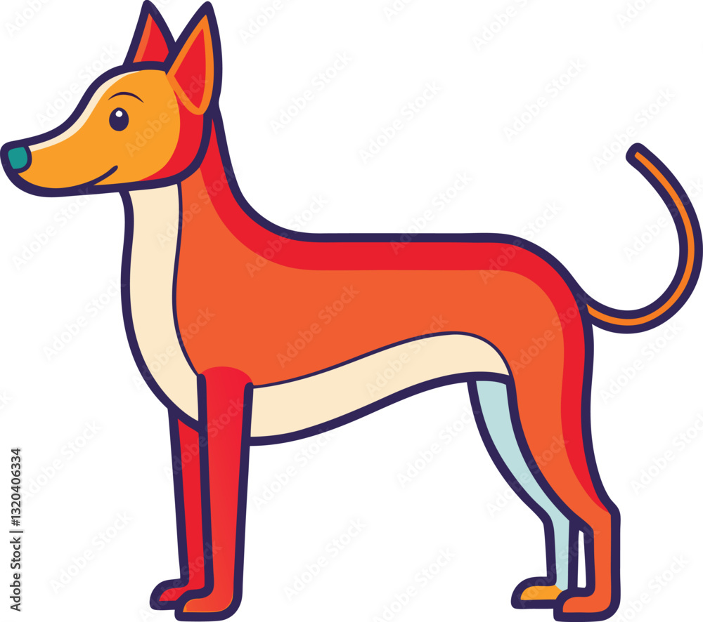 Obraz premium Bright vector illustration of a dog with colorful design, A cheerful vector illustration of a dog in vibrant red, orange, and blue colors, featuring a stylized and friendly design. 