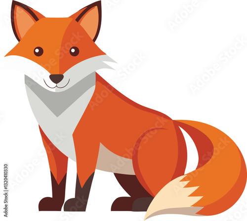 Cute Fox Vector Illustration with Tail and Ears, A charming vector illustration of a fox with a bushy tail, bright eyes, and colorful fur, ideal for playful designs.

