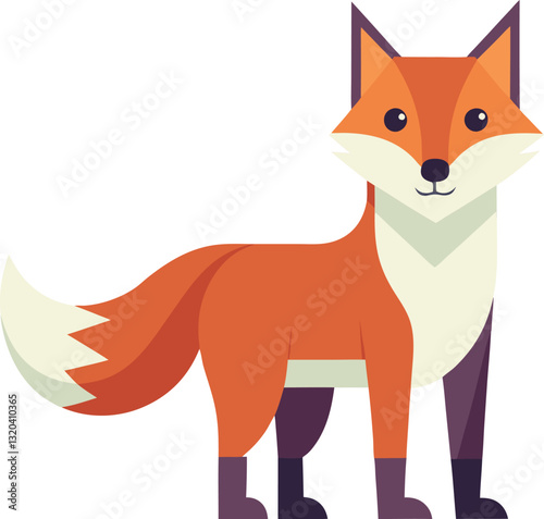Cute Fox Vector Illustration with Tail and Ears, A charming vector illustration of a fox with a bushy tail, bright eyes, and colorful fur, ideal for playful designs.
