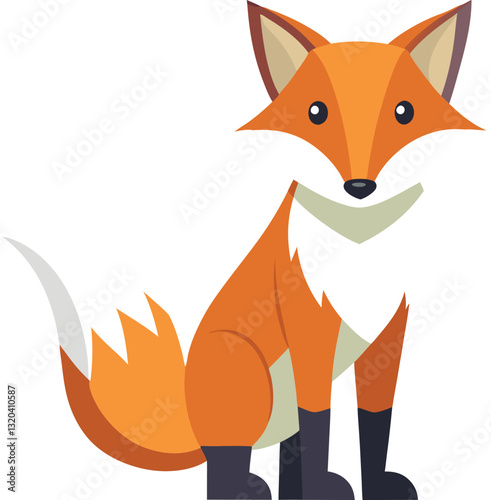 Cute Fox Vector Illustration with Tail and Ears, A charming vector illustration of a fox with a bushy tail, bright eyes, and colorful fur, ideal for playful designs.
