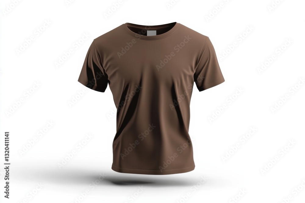 High quality brown t-shirt mockup floating in clean white background with realistic shadows High quality brown t-shirt mockup floating in clean white background with realistic shadows