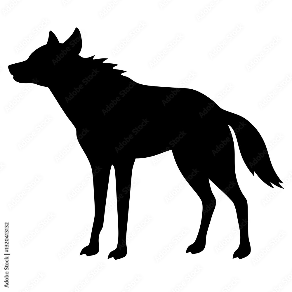 Fototapeta premium Black Silhouette of Cunning Hyena Standing Tall with Strong Posture on White Background