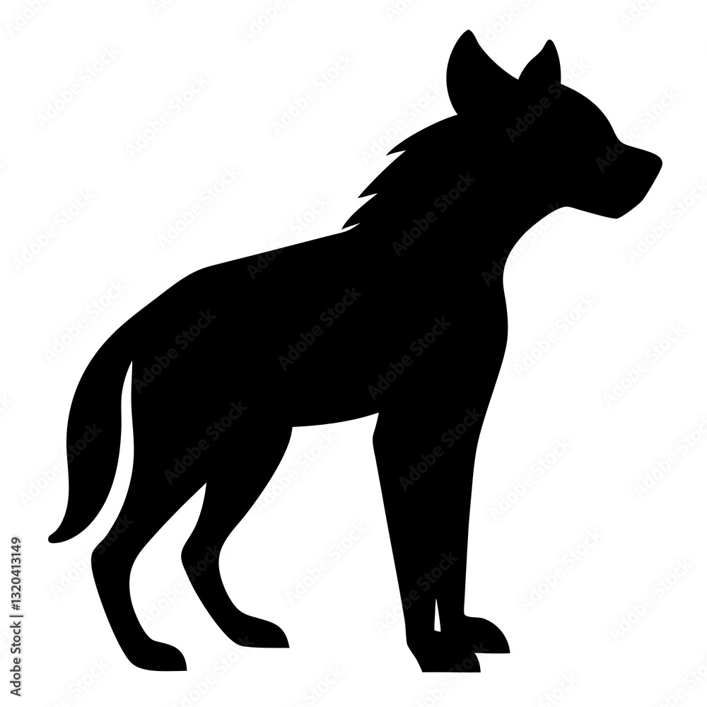 Obraz premium Black Silhouette of Cunning Hyena Standing Tall with Strong Posture on White Background