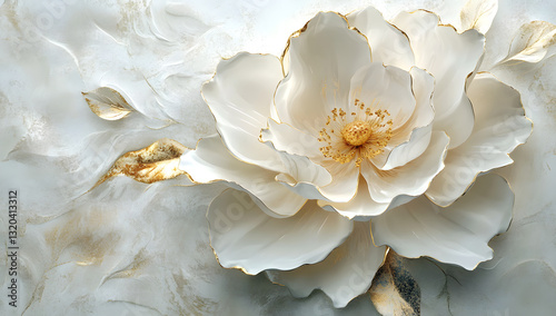 Elegant white flower with gold accents.  A luxurious and sophisticated floral design.