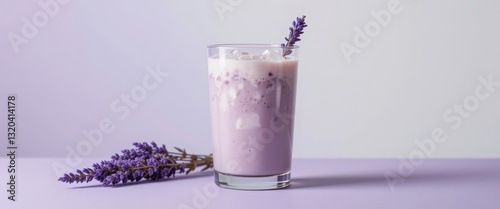 Fototapeta Naklejka Na Ścianę i Meble -  Lavender Iced Latte Drink, Purple Beverage - Pastel colors