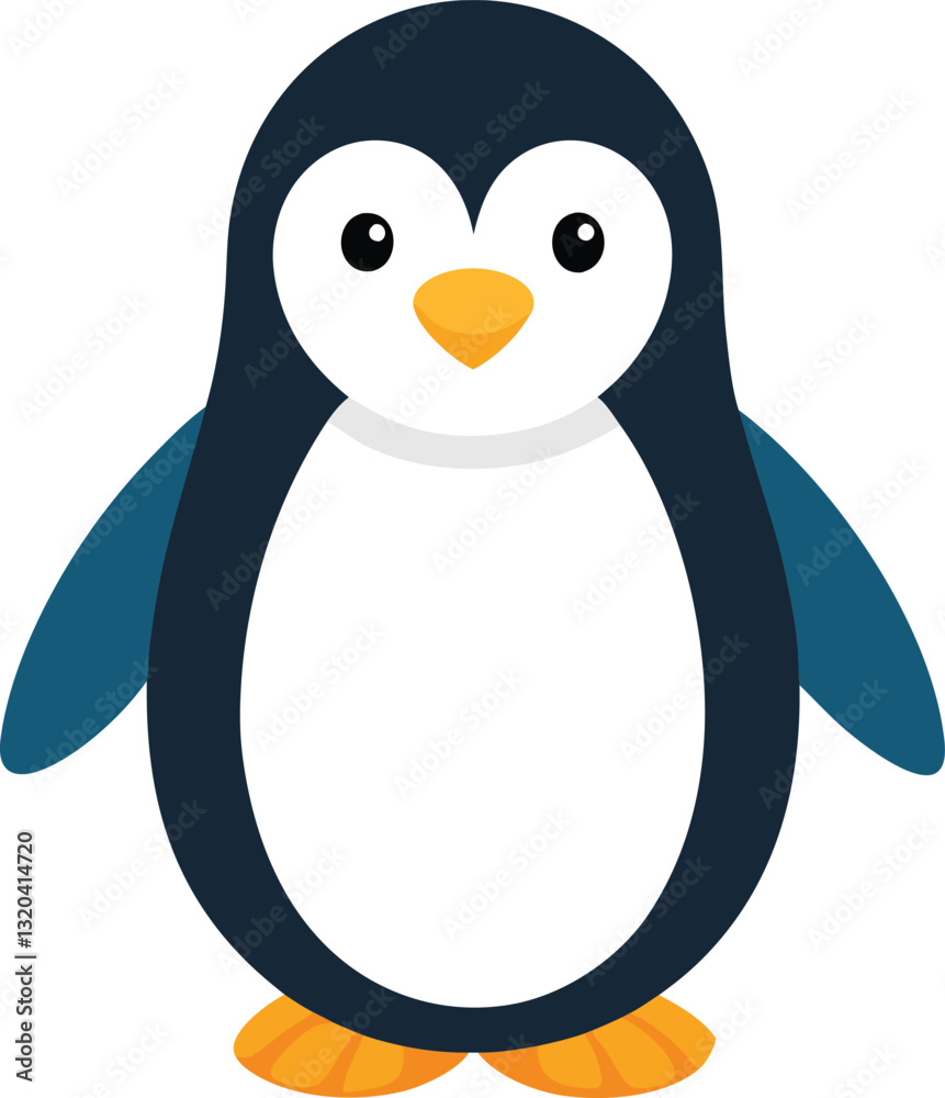 Naklejka premium Cute Penguin Vector Illustration, Adorable penguin vector design with bright colors, perfect for children’s themes and playful illustrations.