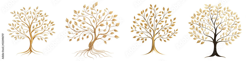 Fototapeta premium Golden autumn tree silhouettes with vibrant leaves in a serene and tranquil botanical landscape Lush verdant forest scene with natural growth and ecology