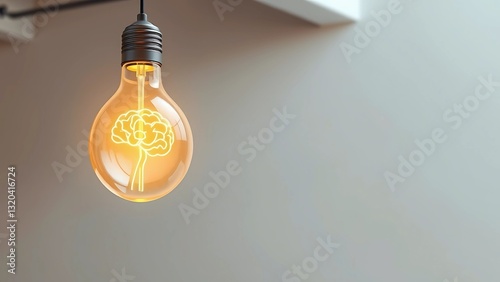 A Glowing Brain Illuminates The Path To Brilliant Ideas Within A Vintage Lightbulb, Casting A Warm, Soft Light Against A Neutral Background