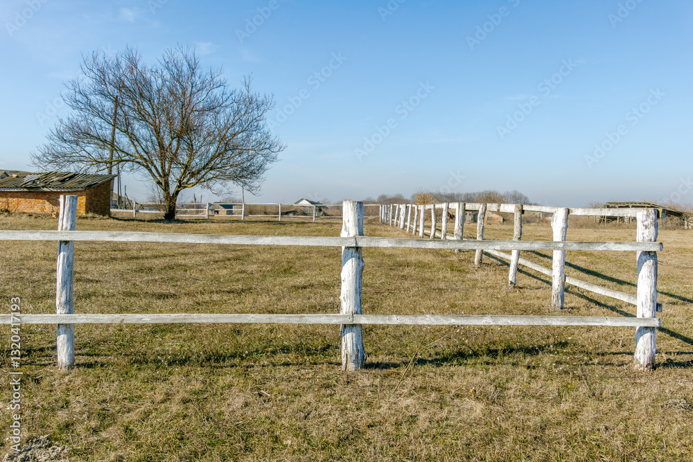Fototapeta premium Rustic Wooden Fence in Rural Countryside