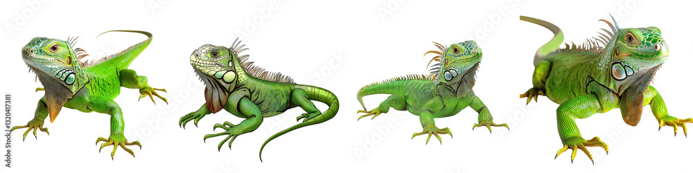 Fototapeta premium Captivating images of vibrant green iguanas thriving in the lush verdant wilderness of a tropical rainforest or jungle environment These exotic photogenic reptiles showcase their remarkable scales