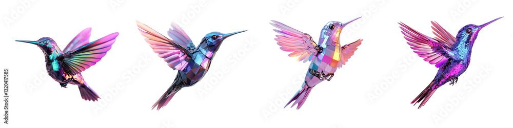 Obraz premium Vibrant Hummingbird in Flight Colorful Abstract Digital of a Whimsical Ethereal Avian Creature with Intricate Iridescent Feathers and Graceful Energetic Movement