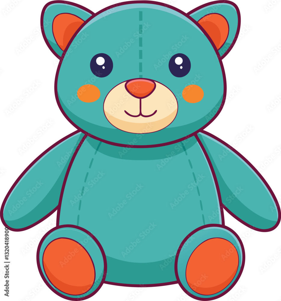 Fototapeta premium Cute plush bear vector illustration with teal and orange accents, A playful vector illustration of a plush teal bear with orange accents, perfect for children's designs and soft toy-themed projects. 