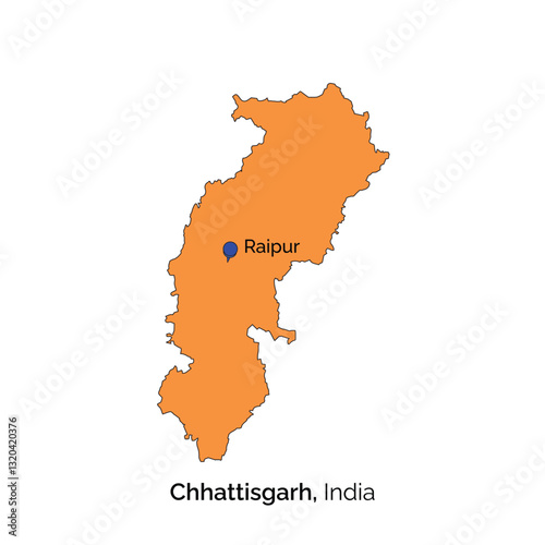 Chhattisgarh state of India modern map with capital Raipur marked vector, illustration.