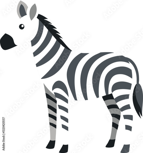 Zebra vector illustration with black and white stripes, A clean vector illustration of a zebra with black and white stripes, perfect for educational and animal-themed projects.
