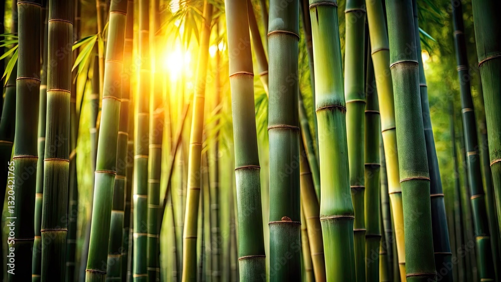 Obraz premium Sunny Bamboo Grove Closeup, High-Resolution Low Light Photography Background Image