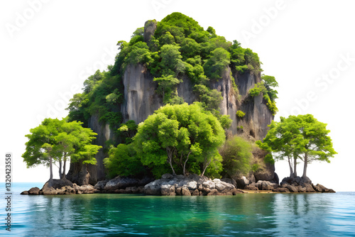 Lush Tropical Island Escape with Verdant Cliffs on transparent background