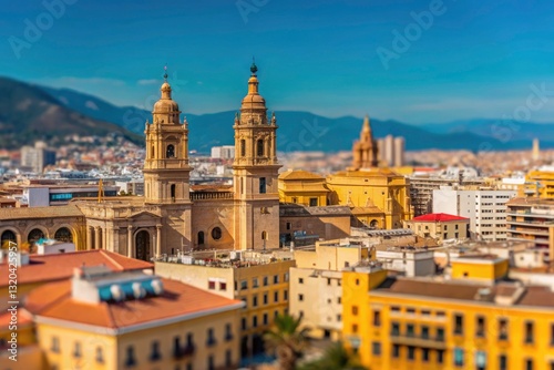 Malaga Aerial Tilt-Shift: Andalusian Cityscape, Historic Architecture, Mountain Views