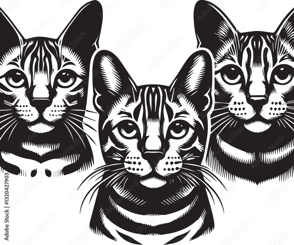 Fototapeta premium Bengal cat vector in black and white