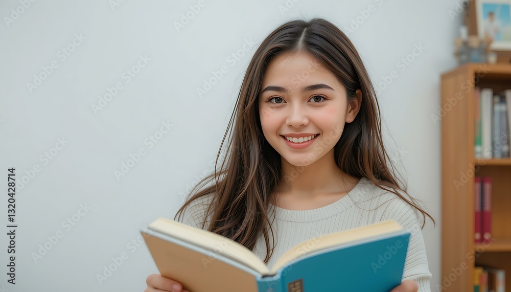 Happy Young Woman Reading Book, Education & Learning Concept Happy Young Woman Reading Book, Education & Learning Concept