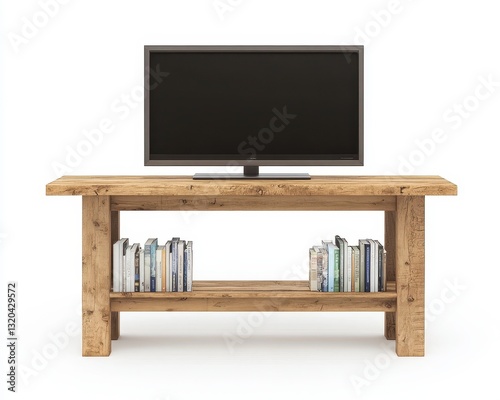 Rustic Wooden Media Console with Flat Screen TV and Books